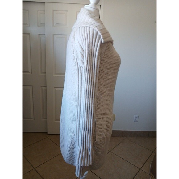 Prana Women’s Ivory Ribbed Knit Yunna Cardigan Oversize Medium Zipper Shawl Neck - Picture 3 of 16